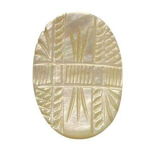 Antique Oval Mother Of Pearl Carved Brooch Pin With Art Deco Design
